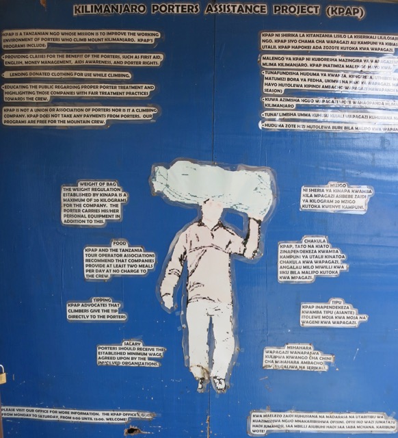 KPAP education board for porters outside their main office in Moshi