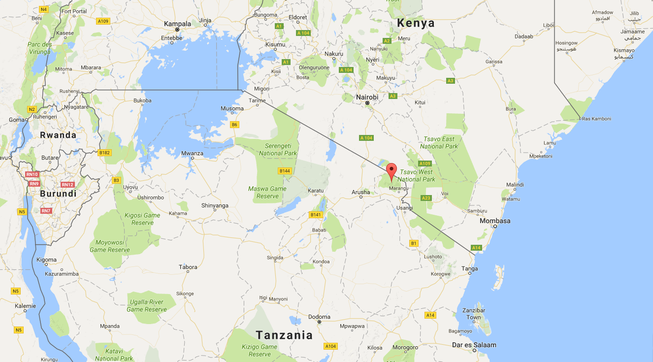 Map of Kilimanjaro location in Tanzania close to the Kenya border