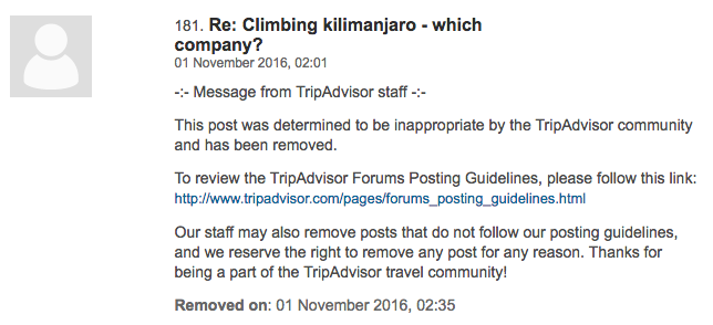 TripAdvisor deletion of inappropriate posts